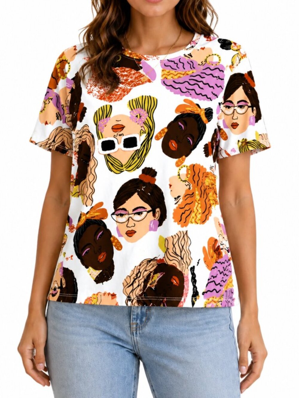 Zara Graphic Faces T-Shirt – Size Small – White Multicolor Artistic Print
